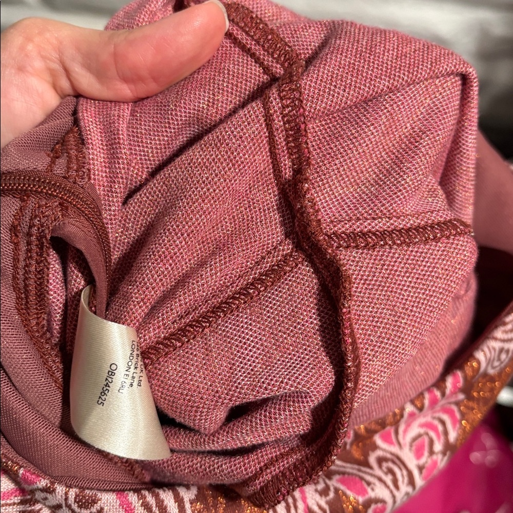 Anthropologie Maeve Pink Bronze Metallic Floral Paisley Wide Leg Flare Pants. - Picture 10 of 10